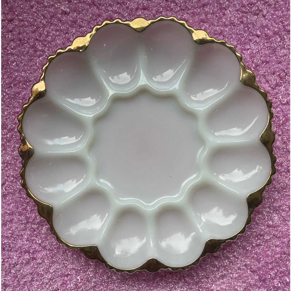 Vintage anchor, hocking, milk, glass, egg tray, or oyster tray